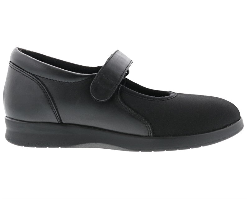 Drew Shoe Women's Bloom II Mary Jane - Black Leather/Black Stretch