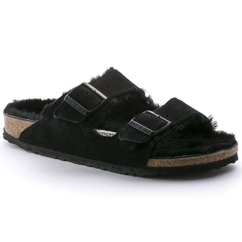 Birkenstock Arizona Shearling Sandals - Black Suede
