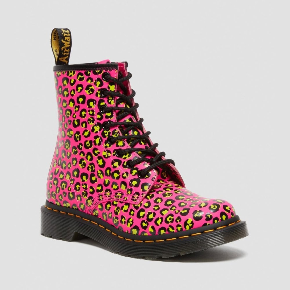 Dr. Martens Women's Leopard Smooth Leather Lace Up Boots - Pink