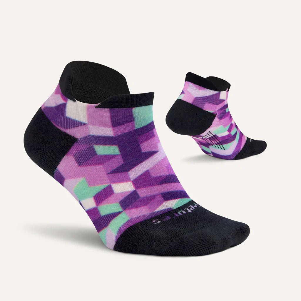 Feetures Elite Light Cushion No Show Tab Socks - Geo Print Purple