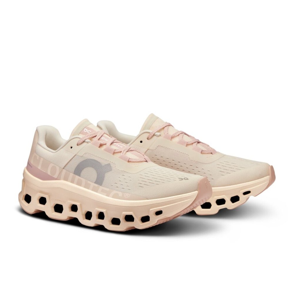 On Women's Cloudmonster Running Shoes - Moon/Fawn