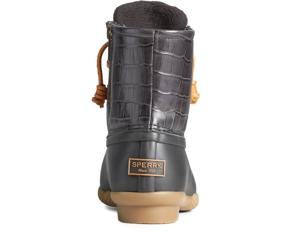 Sperry Women's Saltwater Croc Leather Duck Boot - Black
